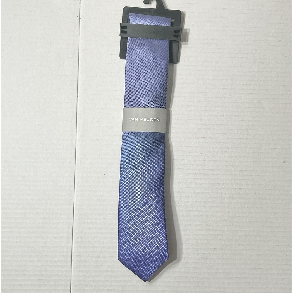 NWT Van Heusen Necktie‎ Men's OS Blue Purple Plaid Shiny Academia Professional